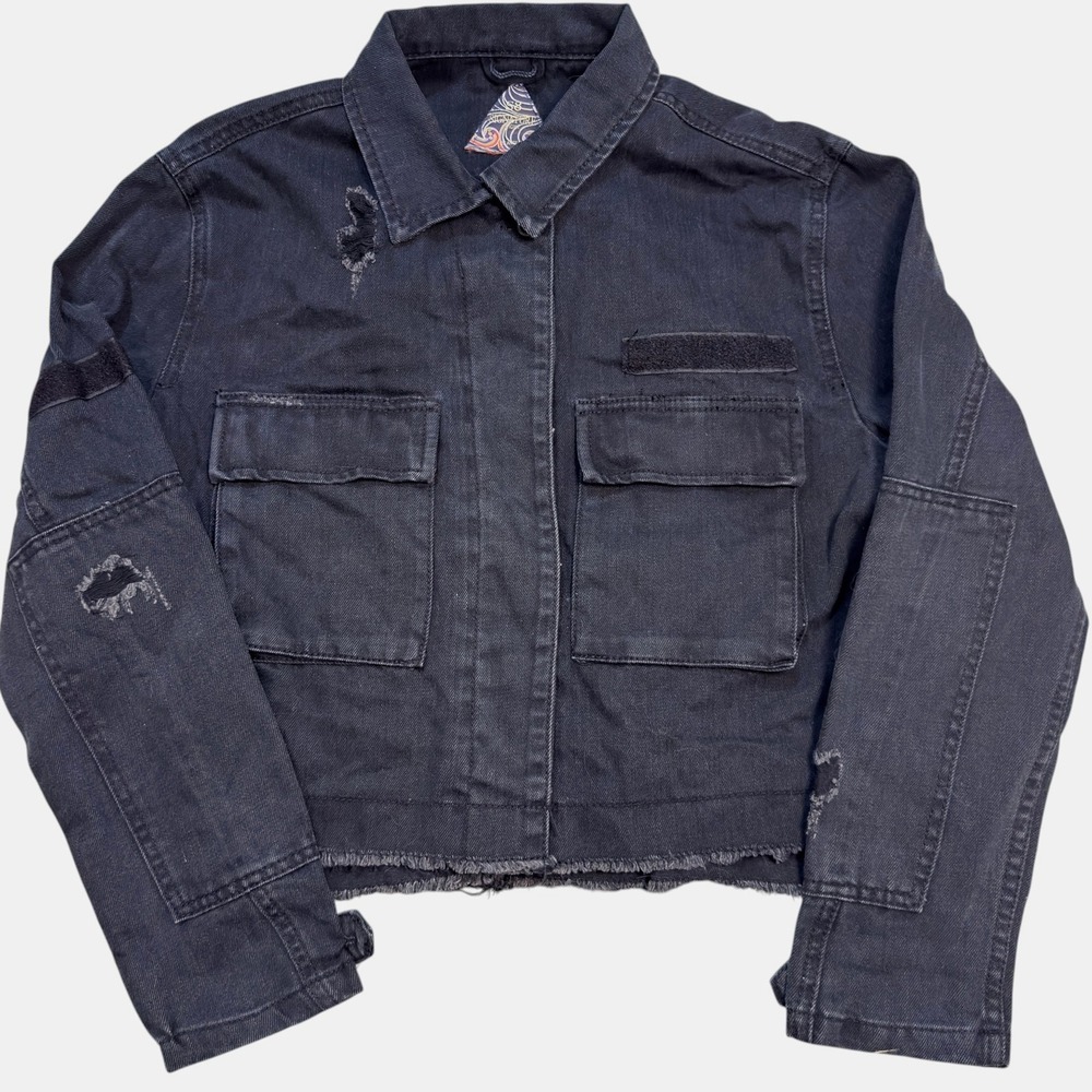 Signature‎ 8 Denim Jacket M Womens Distressed Bad Choices Graphic Black S5094